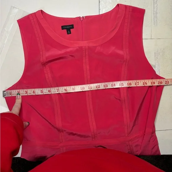 Talbots Fit Flare Pure Silk Midi Dress Size 16 XL Sleeveless Red Pink Capsule - Picture 4 of 7